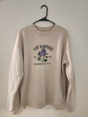 New Hampshire Purple Lilac State Cream Sweatshirt L Nwot